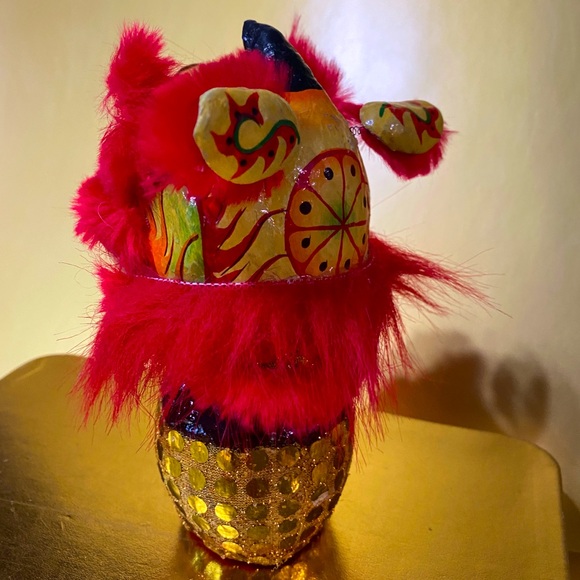 CHINESE DANCING LION DRUM NEW YEAR FESTIVAL FOO DOG STATUE BOBBLE STATUE 6” - Picture 5 of 12